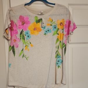 Cato Floral Short Sleeve Top - Pink, Orange, Blue
